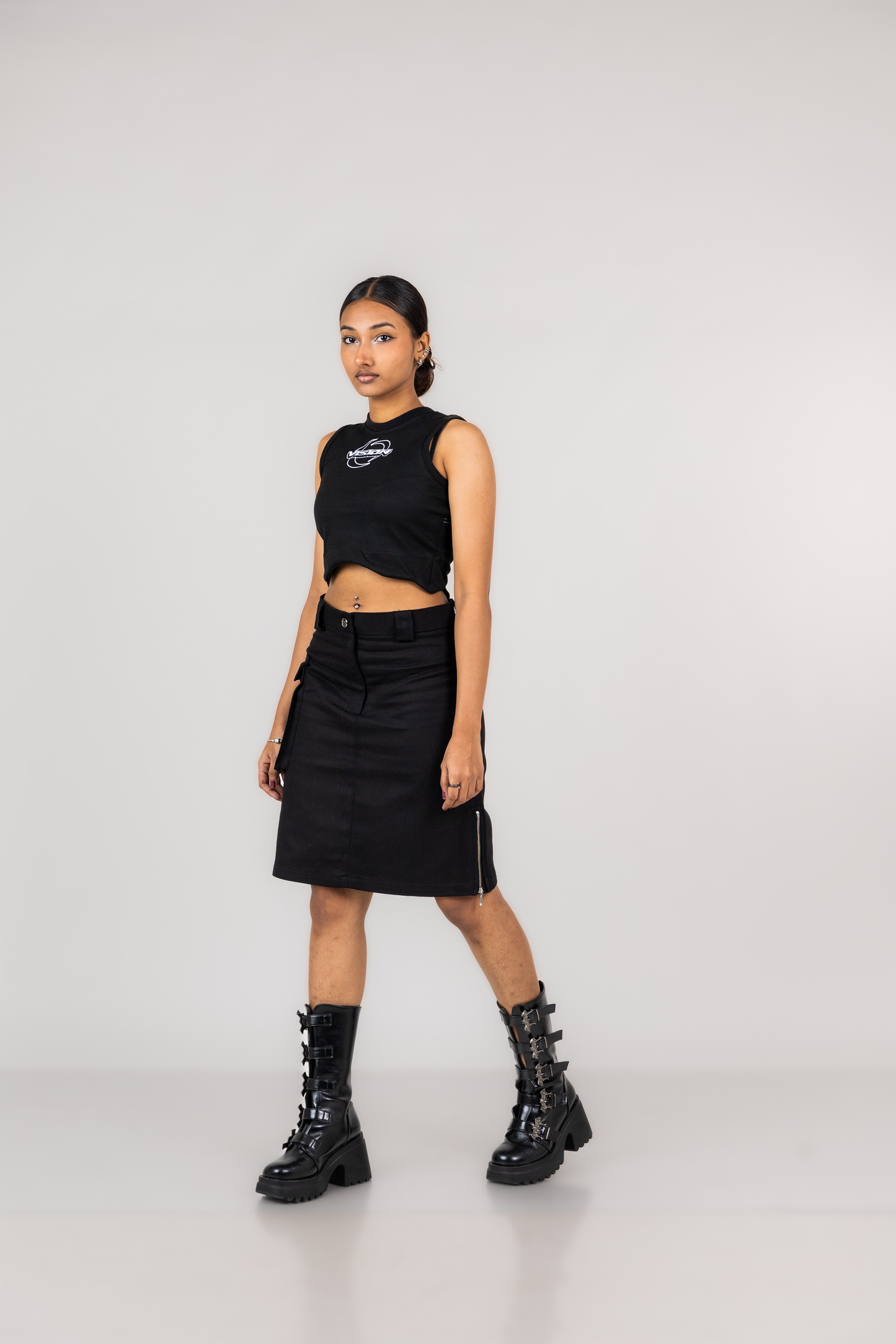 Flared Utility Cargo Skirt - Black