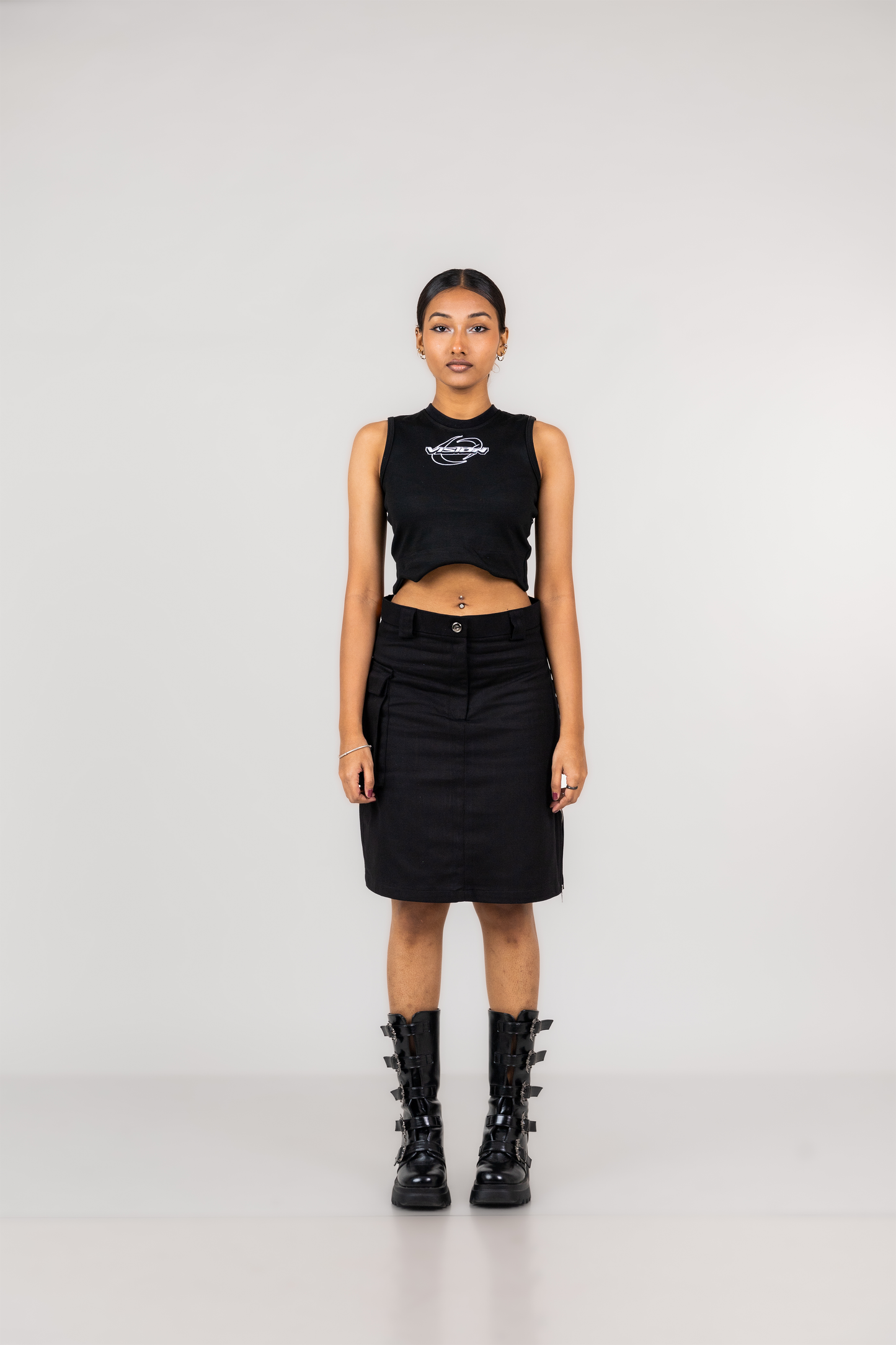 Flared Utility Cargo Skirt - Black